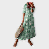 Abito Vintage con Ricamo e Scollo a V