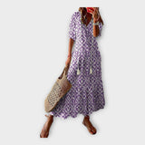 Abito Vintage con Ricamo e Scollo a V