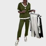Set Femminile Informale con Top e Pantaloni con Scollatura a V