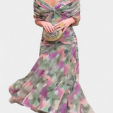 Abito Lungo Floreale con Scollatura a V e Romantica Eleganza