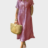 Abito Camicia a Righe con Punte, Bottoni e Tasche Funzionali