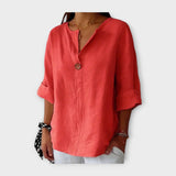 Blusa di Lino con Bottone e Collo a V