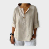 Blusa di Lino con Bottone e Collo a V