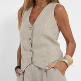 Aira - Buttoned Vest & Wide-Leg Trousers Set
