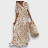 Abito Lungo con Motivo Floreale e Bottoni