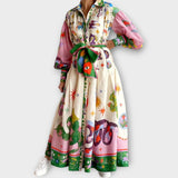 Maxi Abito con Cintura e Maniche a Palloncino