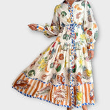 Maxi Abito con Cintura e Maniche a Palloncino