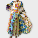 Maxi Abito con Cintura e Maniche a Palloncino