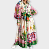 Maxi Abito con Cintura e Maniche a Palloncino