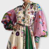 Maxi Abito con Cintura e Maniche a Palloncino