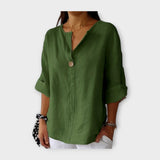 Blusa di Lino con Bottone e Collo a V