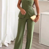 BRIA - Strapless Buttoned Two-Piece Set