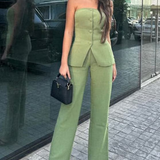 BRIA - Strapless Buttoned Two-Piece Set