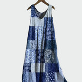 Abito con Motivo Patchwork Blu