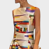 Abito Lungo con Motivi Geometrici e Linea Moderna