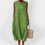 Elegante Abito Senza Maniche in Cotone con Tasche