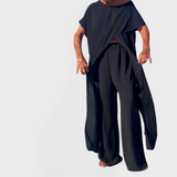 Set con Top e Pantaloni in Colore Unito con Scollatura