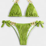 Set di Bikini a Righe con Cuciture