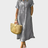 Abito Camicia a Righe con Punte, Bottoni e Tasche Funzionali