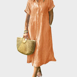 Abito Camicia a Righe con Punte, Bottoni e Tasche Funzionali