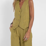 Aira - Buttoned Vest & Wide-Leg Trousers Set