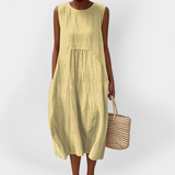 Elegante Abito Senza Maniche in Cotone con Tasche