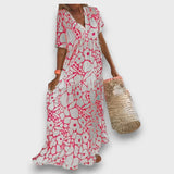 Abito Lungo con Motivo Floreale e Bottoni