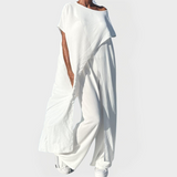 Set con Top e Pantaloni in Colore Unito con Scollatura