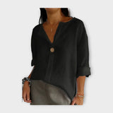 Blusa di Lino con Bottone e Collo a V