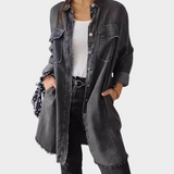 Maglietta di jeans a maniche lunghe con colletto classico