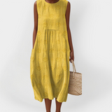 Elegante Abito Senza Maniche in Cotone con Tasche