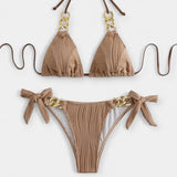 Set di Bikini a Righe con Cuciture