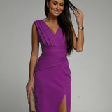 Novalie - V-Neck Dress With Slit