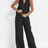 Aira - Buttoned Vest & Wide-Leg Trousers Set
