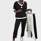 Set Femminile Informale con Top e Pantaloni con Scollatura a V