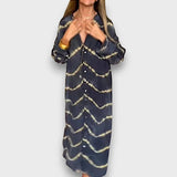 Maxi Abito Tie-Dye con Bottoni e Maniche Lunghe