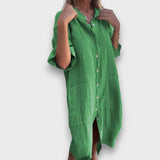 Abito in Lino con Bottoni e Tasche