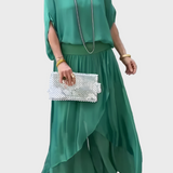 Top Ampio e Pantaloni con Strappo – Set di Due Pezzi in Chiffon