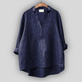 Blusa di Lino Bianca con Scollatura a V