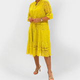 Abito in Pizzo con Maniche e Bottoni Frontali