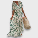 Abito Lungo con Motivo Floreale e Bottoni