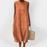 Elegante Abito Senza Maniche in Cotone con Tasche