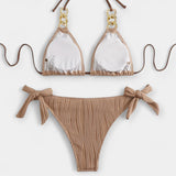 Set di Bikini a Righe con Cuciture
