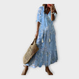 Abito Vintage con Ricamo e Scollo a V