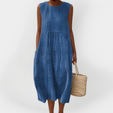 Elegante Abito Senza Maniche in Cotone con Tasche