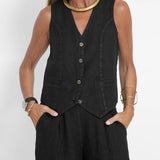 Aira - Buttoned Vest & Wide-Leg Trousers Set