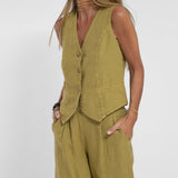 Aira - Buttoned Vest & Wide-Leg Trousers Set