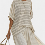 Completo in lino di bambù Daisy con elegante maglietta a righe e pantaloni fluidi per uno stile moderno e comodo