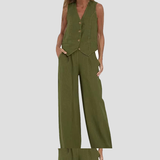 Aira - Buttoned Vest & Wide-Leg Trousers Set
