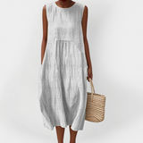 Elegante Abito Senza Maniche in Cotone con Tasche